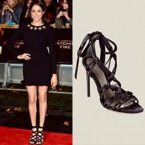 Jason Wu ‘Gia’ Black Satin Lace-Up Open Toe Heels w/ Ankle Ties Size 41 = Sz 11